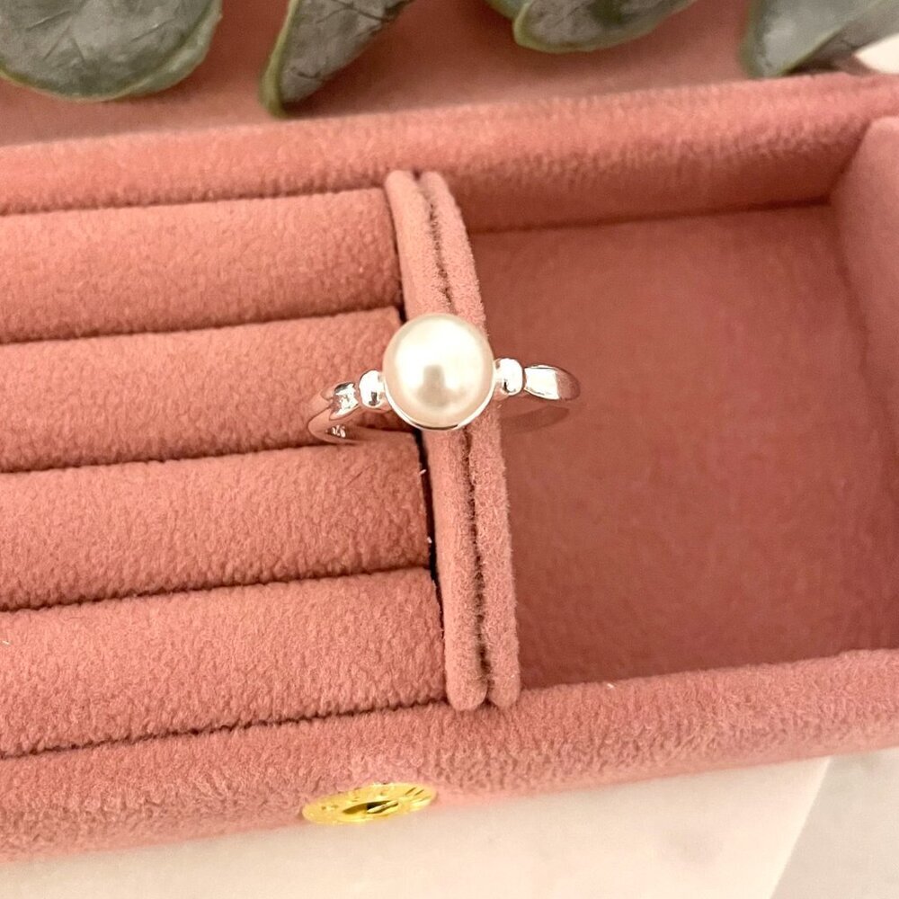925 Sterling Silver Pearl Ring Minimalist Dainty Ring Pearl Accent Ring